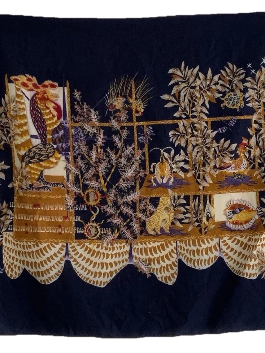 Rare Vintage Kreier Chiffon Silk Scarf Switzerland Artist Signed Lurcat 27&acirc;Sq